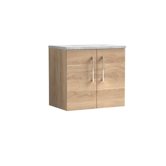 Nuie 600mm Wall Hung Bleached Oak 2-Door Vanity Unit With Laminate Worktop