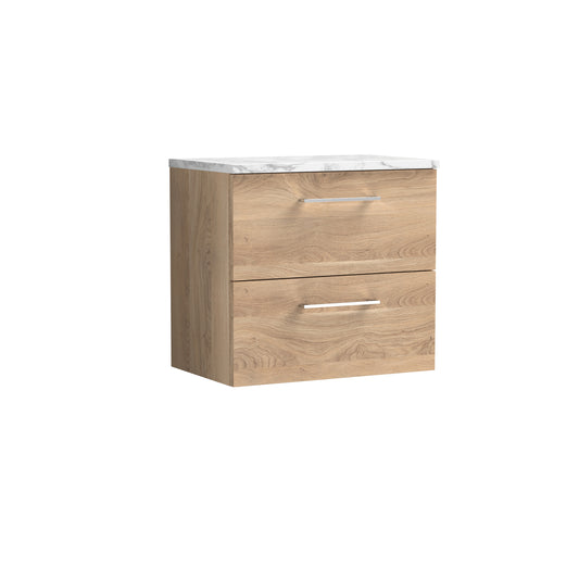 Nuie 600mm Bleached Oak Wall Hung 2-Drawer Vanity Unit With Laminate Worktop