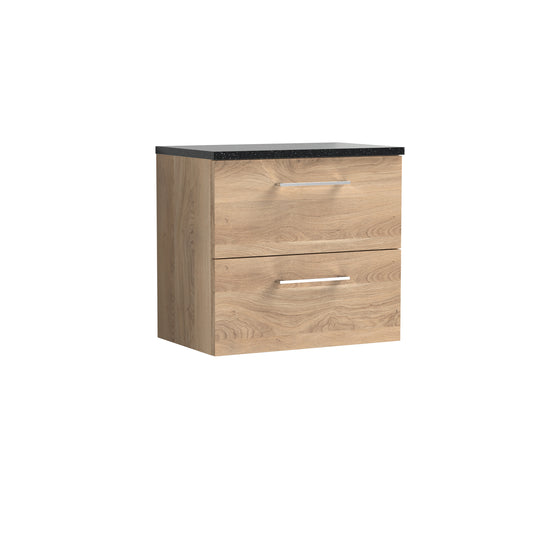 Nuie 600mm Bleached Oak 2-Drawer Wall Hung Vanity Unit With Laminate Worktop