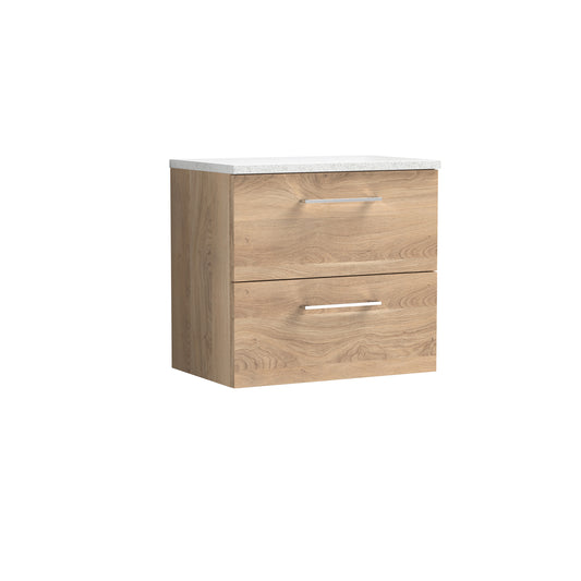 Nuie 600mm Bleached Oak Wall Hung 2-Drawer Vanity Unit With Laminate Worktop