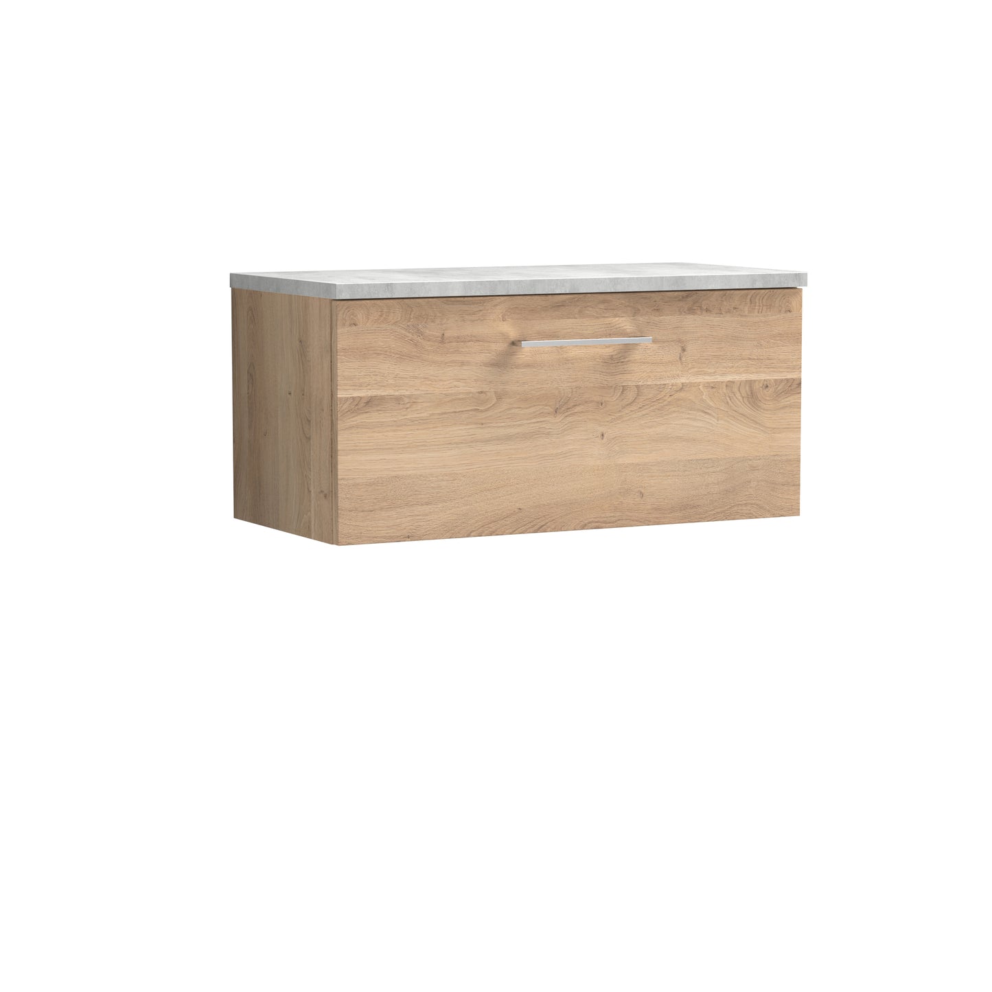 Nuie 800mm Bleached Oak Wall Hung Single Drawer Vanity Unit with Laminate Worktop & Soft Close Drawer
