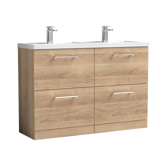 Nuie 1200mm Bleached Oak Floor Standing 4-Drawer Vanity & Double Basin Rigid
