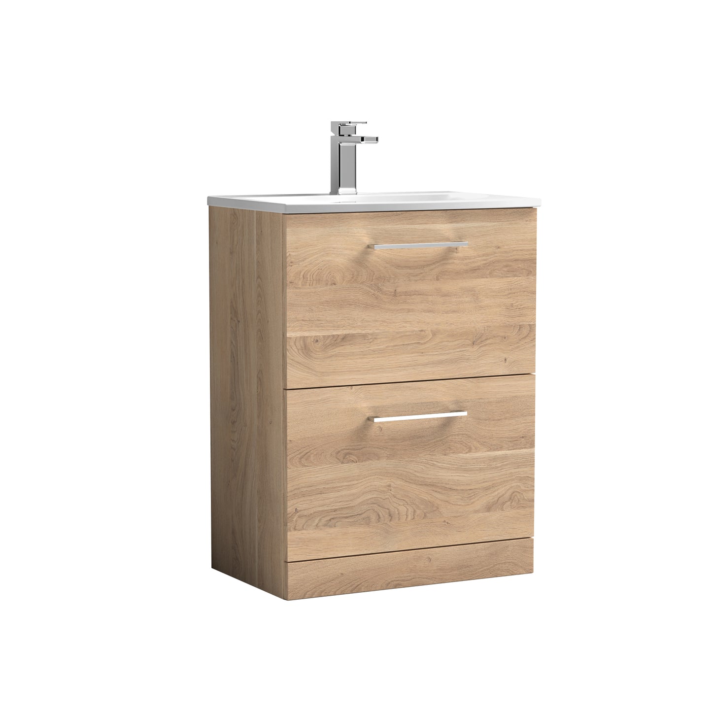 Arno 600mm Floor Standing Bathroom Vanity Unit 2-Drawer with Curved Basin by Nuie