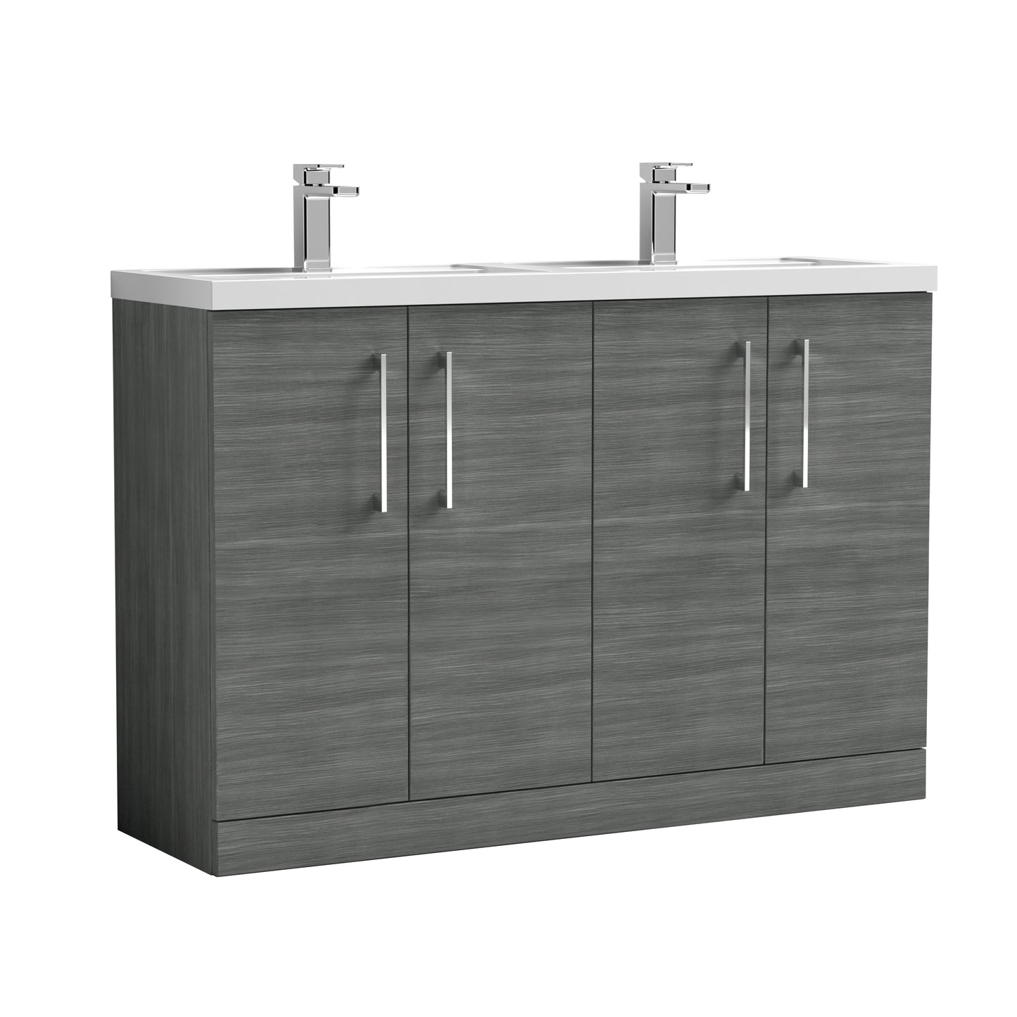 Nuie Arno 1200mm Anthracite Woodgrain Floor Standing 4 Door Double Basin Vanity Unit