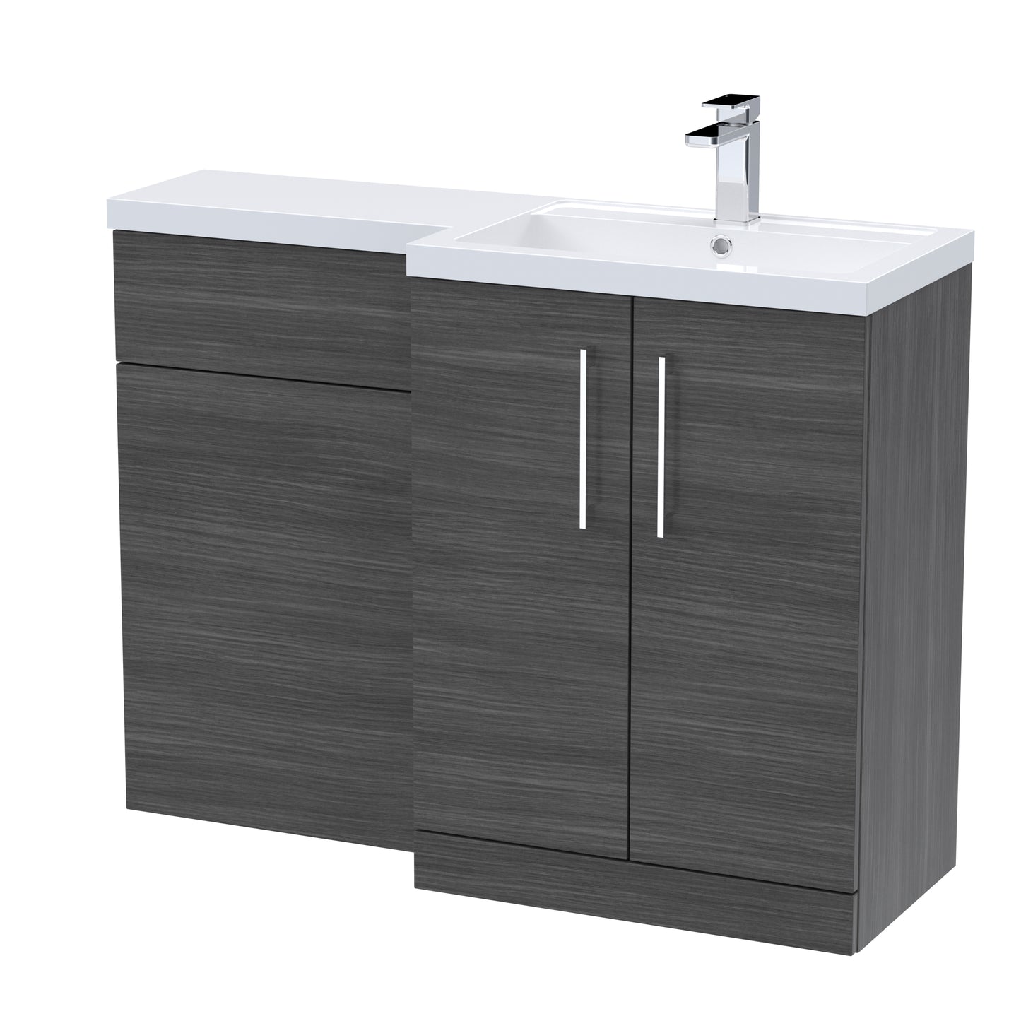 Arno 1100mm Right Handed Floor Standing Combination Unit with L-Shape Polymarble Basin by Nuie