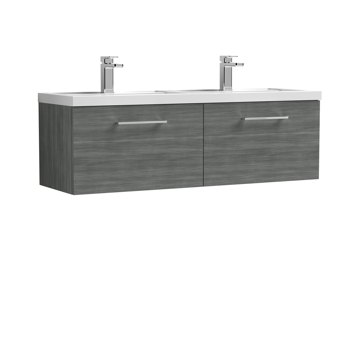 Arno 1200mm Wall Hung 2-Drawer Soft Close Vanity Unit with Twin Polymarble Basin by Nuie