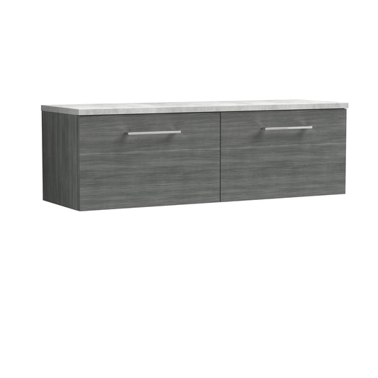 Nuie 1200mm Wall Hung 2-Drawer Vanity Unit with Laminate Worktop
