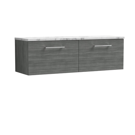 Nuie 1200mm Anthracite Woodgrain Wall Hung 2-Drawer Vanity Unit With Laminate Worktop