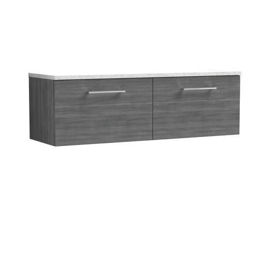 Nuie 1200mm Anthracite Woodgrain Wall Hung 2-Drawer Vanity Unit With Laminate Worktop