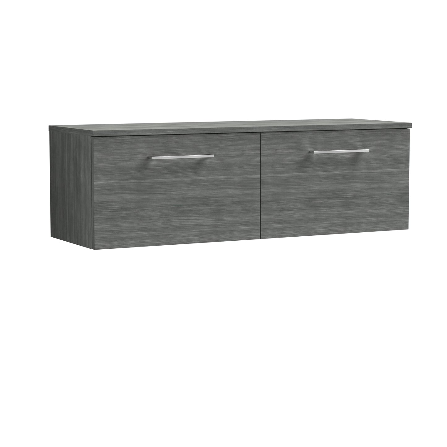 Nuie 1200mm Anthracite Woodgrain Wall Hung 2-Drawer Vanity Unit With Worktop
