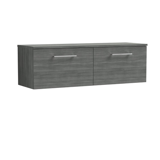 Nuie 1200mm Anthracite Woodgrain Wall Hung 2-Drawer Vanity Unit With Worktop