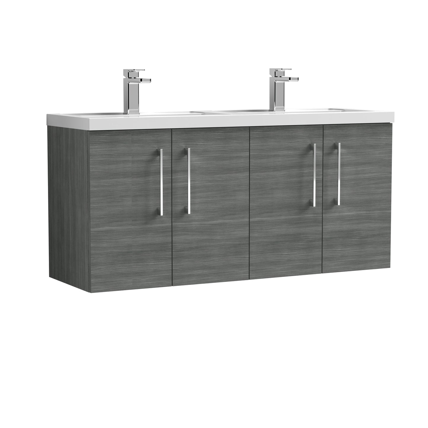 Arno 1200mm Wall Hung 4-Door Vanity Unit with Twin Polymarble Basin by Nuie