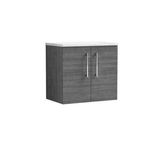 Nuie 600mm Wall Hung Anthracite Woodgrain 2-Door Vanity Unit With Laminate Top