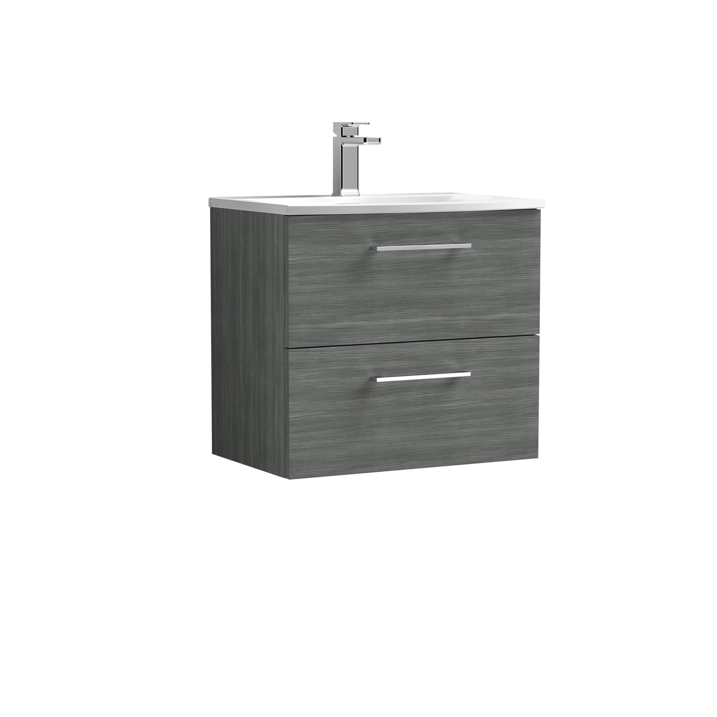 Arno 600mm Wall Hung 2 Drawer Vanity Unit with Curved Basin by Nuie