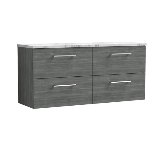 Nuie 1200mm Anthracite Woodgrain Wall Hung 4-Drawer Vanity Unit With Laminate Worktop