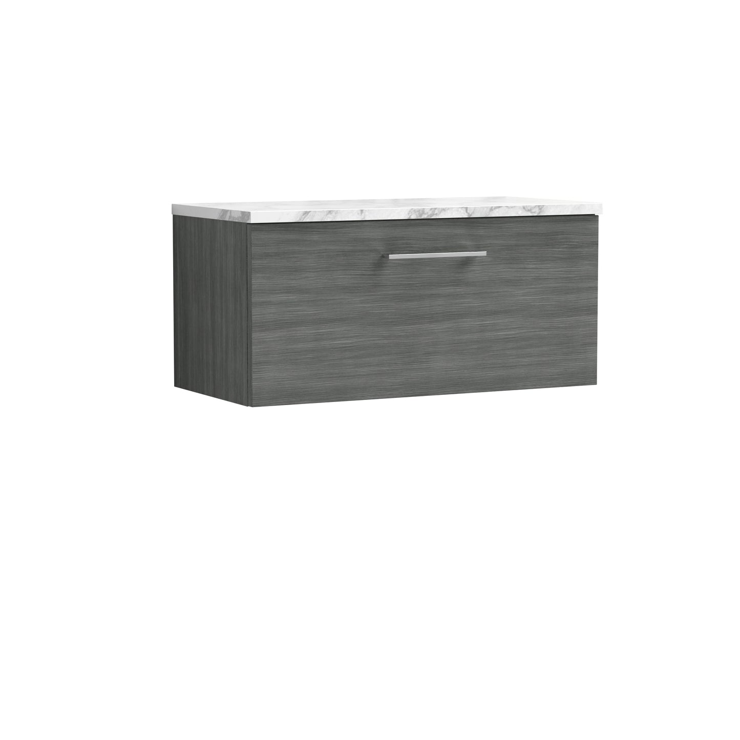 Nuie 800mm Anthracite Woodgrain Wall Hung 1-Drawer Vanity Unit With Laminate Worktop