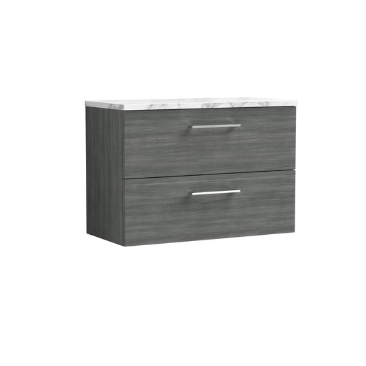 Nuie 800mm Wall Hung Anthracite Woodgrain 2-Drawer Vanity Unit With Laminate Worktop