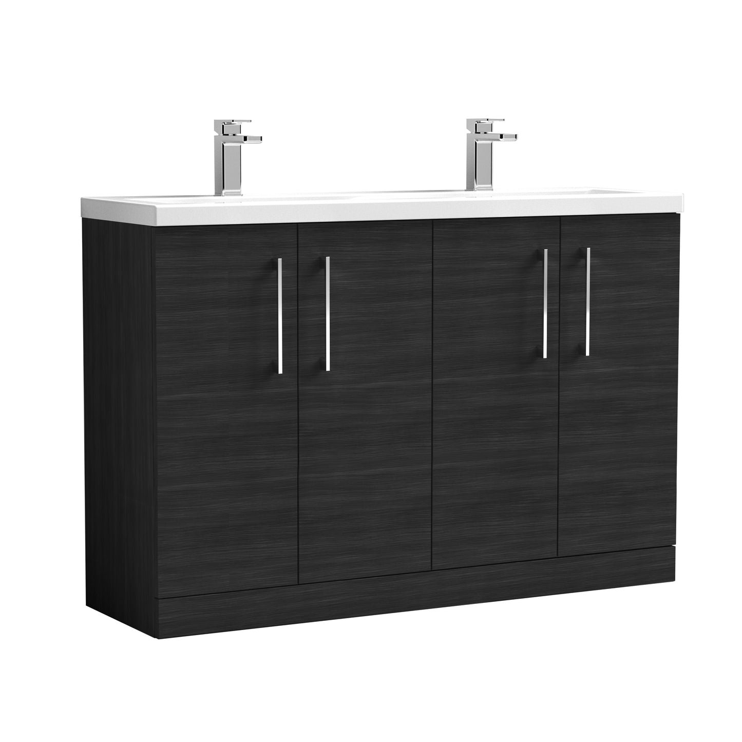 Nuie Arno 1200mm Charcoal Black Floor Standing 4 Door Double Basin Vanity Unit