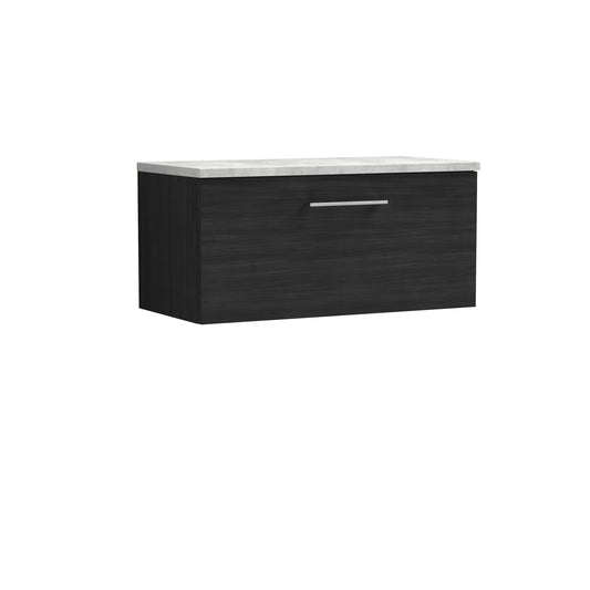 Nuie 800mm Charcoal Black Wall Hung Single Drawer Vanity Unit With Laminate Top