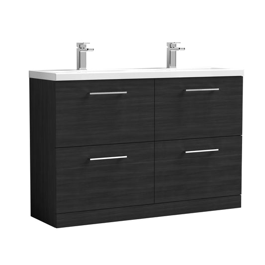 Nuie Arno 1200mm Floor Standing 4 Drawer Double Basin Vanity Unit with Handles, Overflow & 2 Tapholes