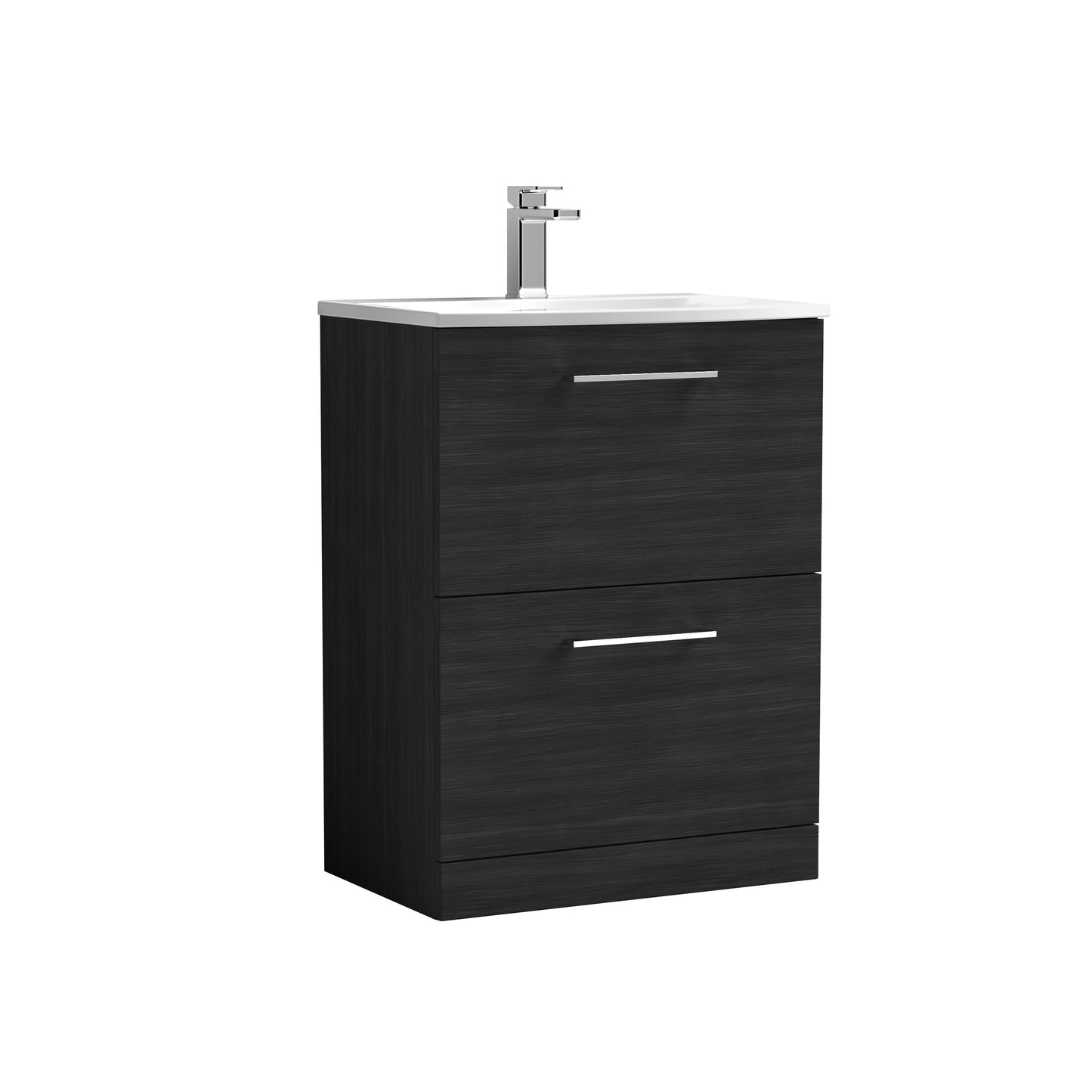 Arno 600mm Floor Standing Bathroom Vanity Unit 2-Drawer with Curved Basin by Nuie