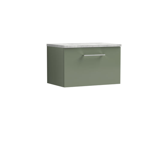 Nuie 600mm Satin Green Wall Hung 1-Drawer Vanity Unit With Laminate Top