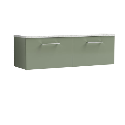 Nuie 1200mm Satin Green Wall Hung 2-Drawer Vanity Unit With Laminate Worktop