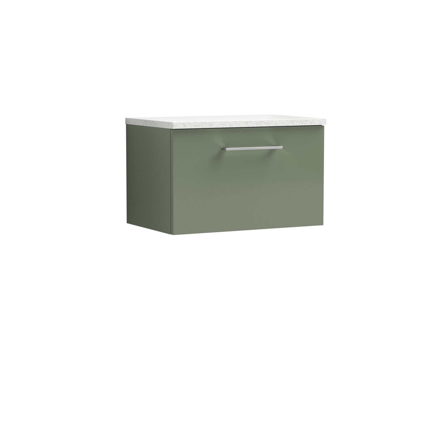 Nuie Satin Green 600mm Wall Hung 1-Drawer Vanity Unit With Laminate Top