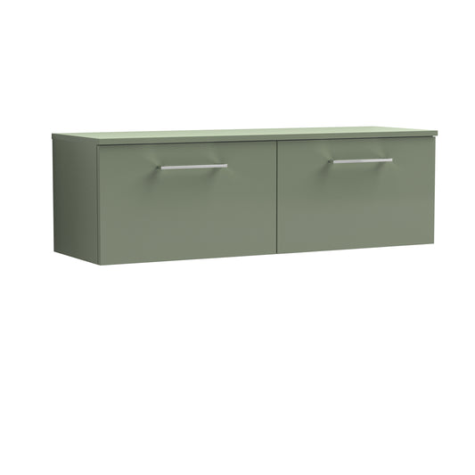 Nuie 1200mm Satin Green Wall Hung 2-Drawer Vanity Unit With Worktop
