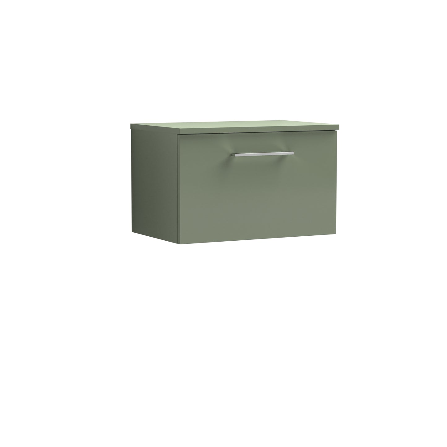 Nuie Arno 600mm Satin Green Wall Hung 1-Drawer Vanity Unit With Worktop