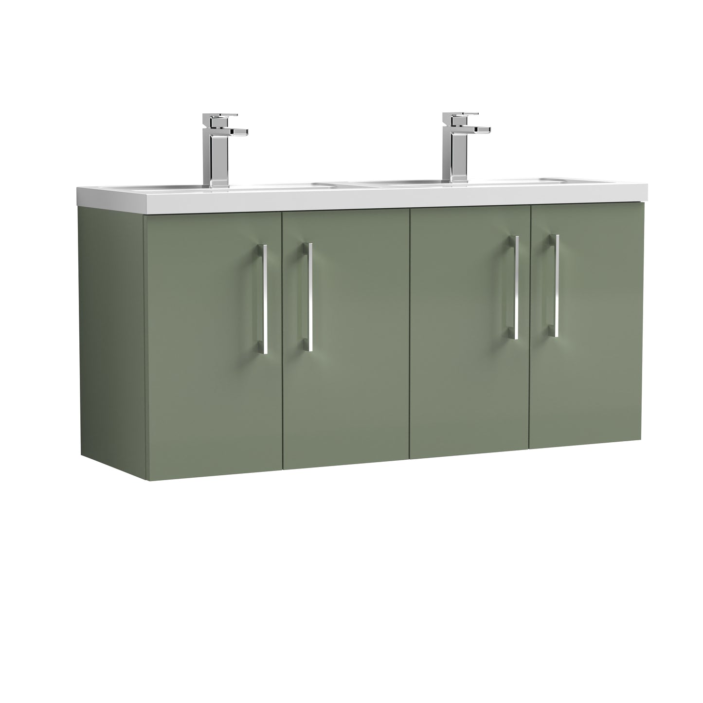 Arno 1200mm Wall Hung 4-Door Vanity Unit with Twin Polymarble Basin by Nuie