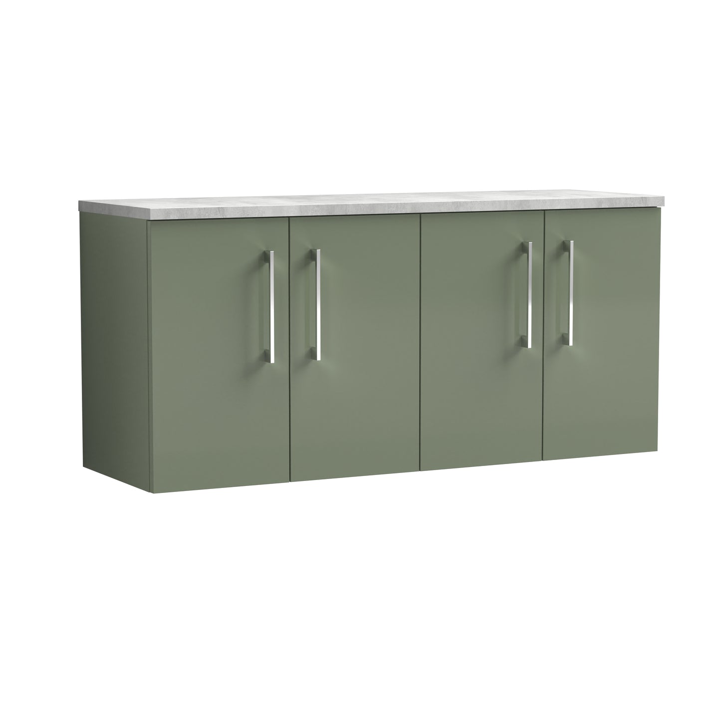 Nuie 1200mm Satin Green Wall Hung 2-Door Vanity Unit With Laminate Worktop & Handles