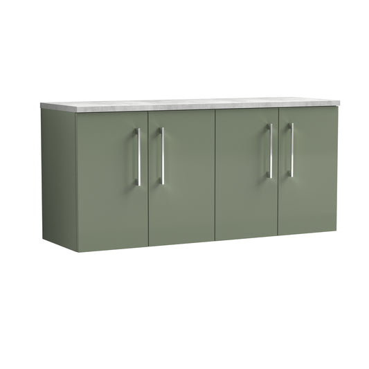Nuie 1200mm Satin Green Wall Hung 2-Door Vanity Unit With Laminate Worktop & Handles