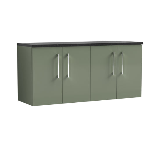 Nuie 1200mm Satin Green Wall Hung Vanity Unit With Laminate Worktop & Handles