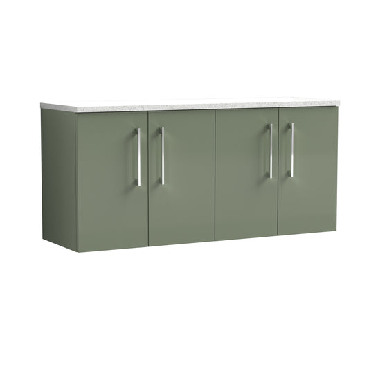 Nuie 1200mm Wall Hung Satin Green 2-Door Vanity Unit With Laminate Worktop & Handles
