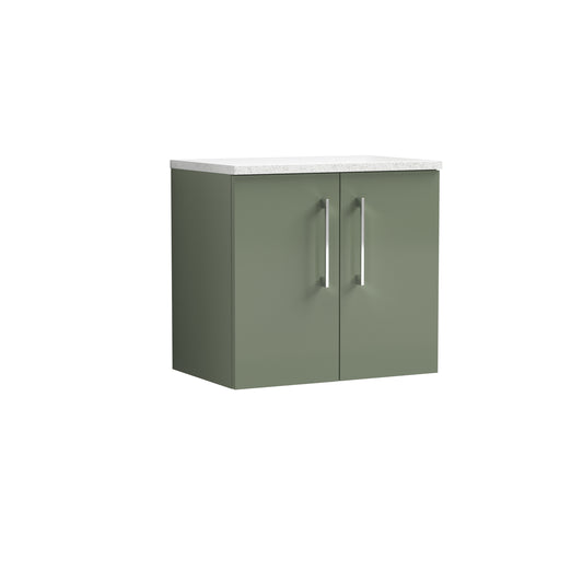 Nuie 600mm Satin Green Wall Hung 2-Door Vanity Unit With Laminate Top