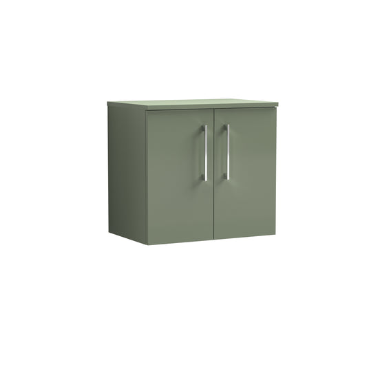 Nuie 600mm Satin Green Wall Hung 2-Door Vanity Unit With Worktop