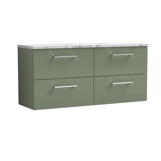 Nuie 1200mm Satin Green 4-Drawer Wall Hung Vanity Unit With Laminate Worktop
