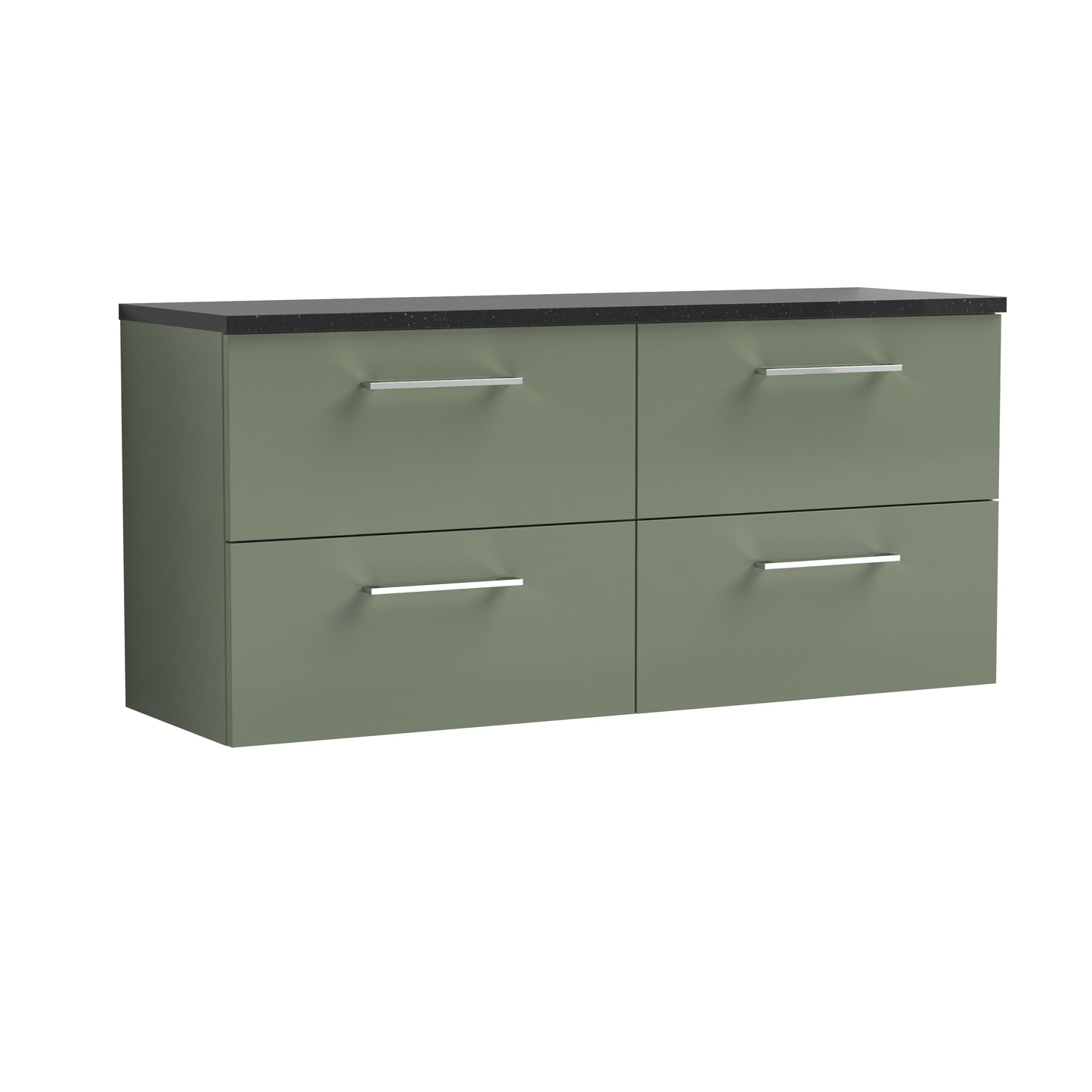 Nuie 1200mm Satin Green Wall Hung 4-Drawer Vanity Unit With Soft Close Drawers & Laminate Worktop