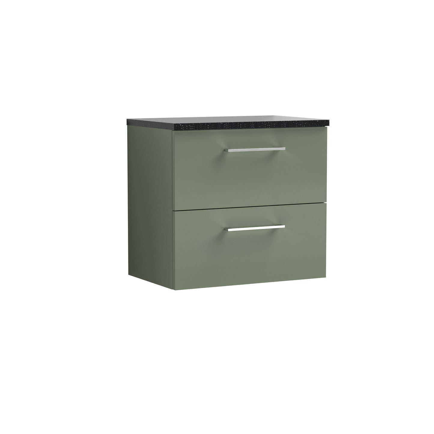 Nuie 600mm Satin Green Wall Hung 2-Drawer Vanity Unit with Laminate Top
