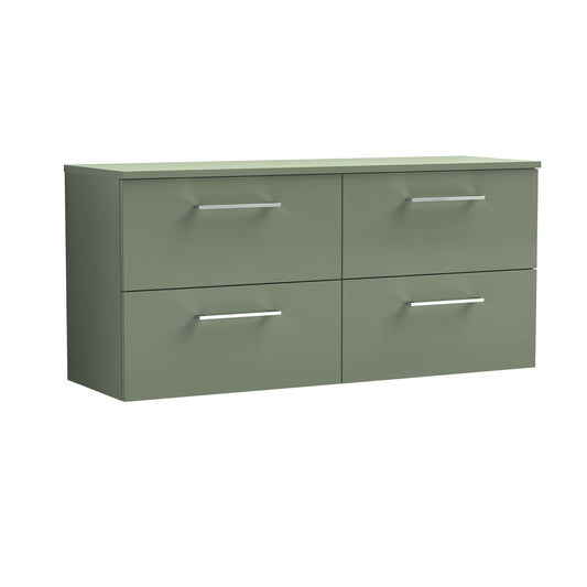 Nuie 1205mm Satin Green Wall Hung 4-Drawer Vanity Unit With Worktop