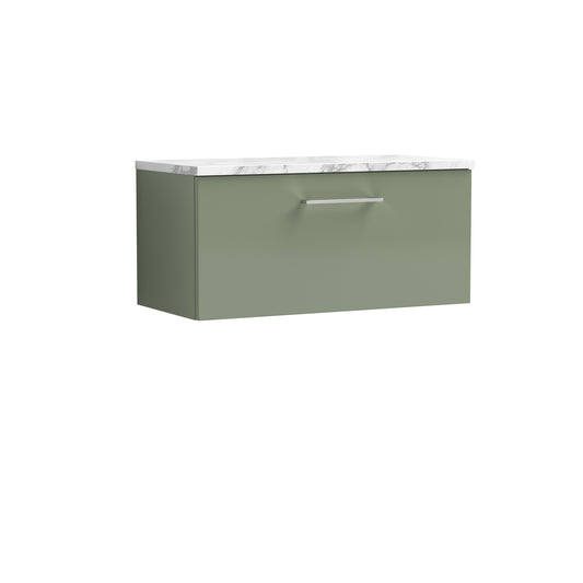 Nuie 800mm Satin Green Wall Hung 1-Drawer Vanity Unit With Laminate Worktop