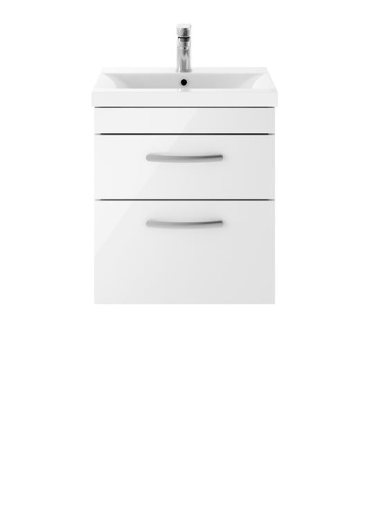 Nuie Athena 500mm Wall Hung 2 Drawer Vanity Unit With Basin