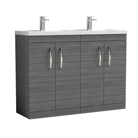 Nuie Athena 1205mm Floor Standing 4 Door Vanity Unit With Twin Polymarble Basin