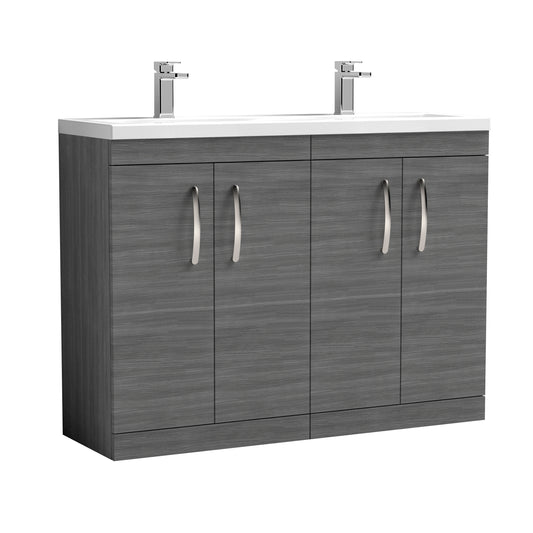 Nuie Athena 1200mm Anthracite Woodgrain Floor Standing 4 Door Vanity Unit With Twin Basin