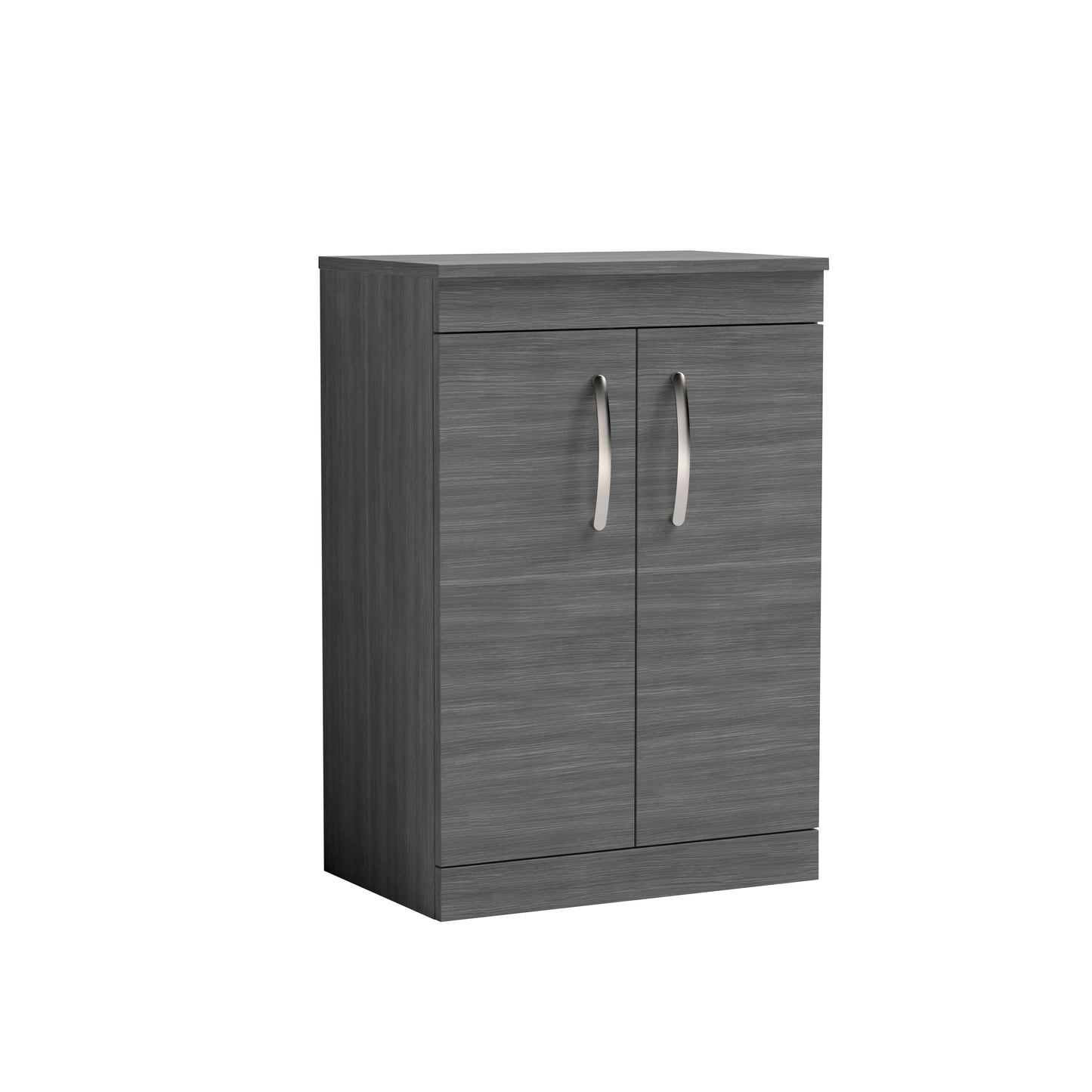 Nuie Athena 600mm Anthracite Woodgrain Floor Standing 2 Door Vanity Unit With Worktop