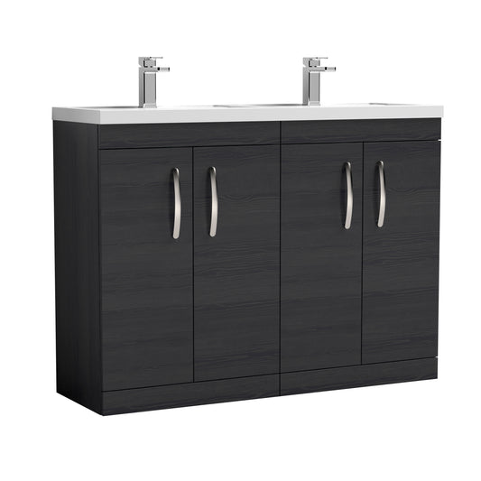 Nuie Athena 1200mm Charcoal Black Floor Standing Vanity Unit With Twin Polymarble Basin
