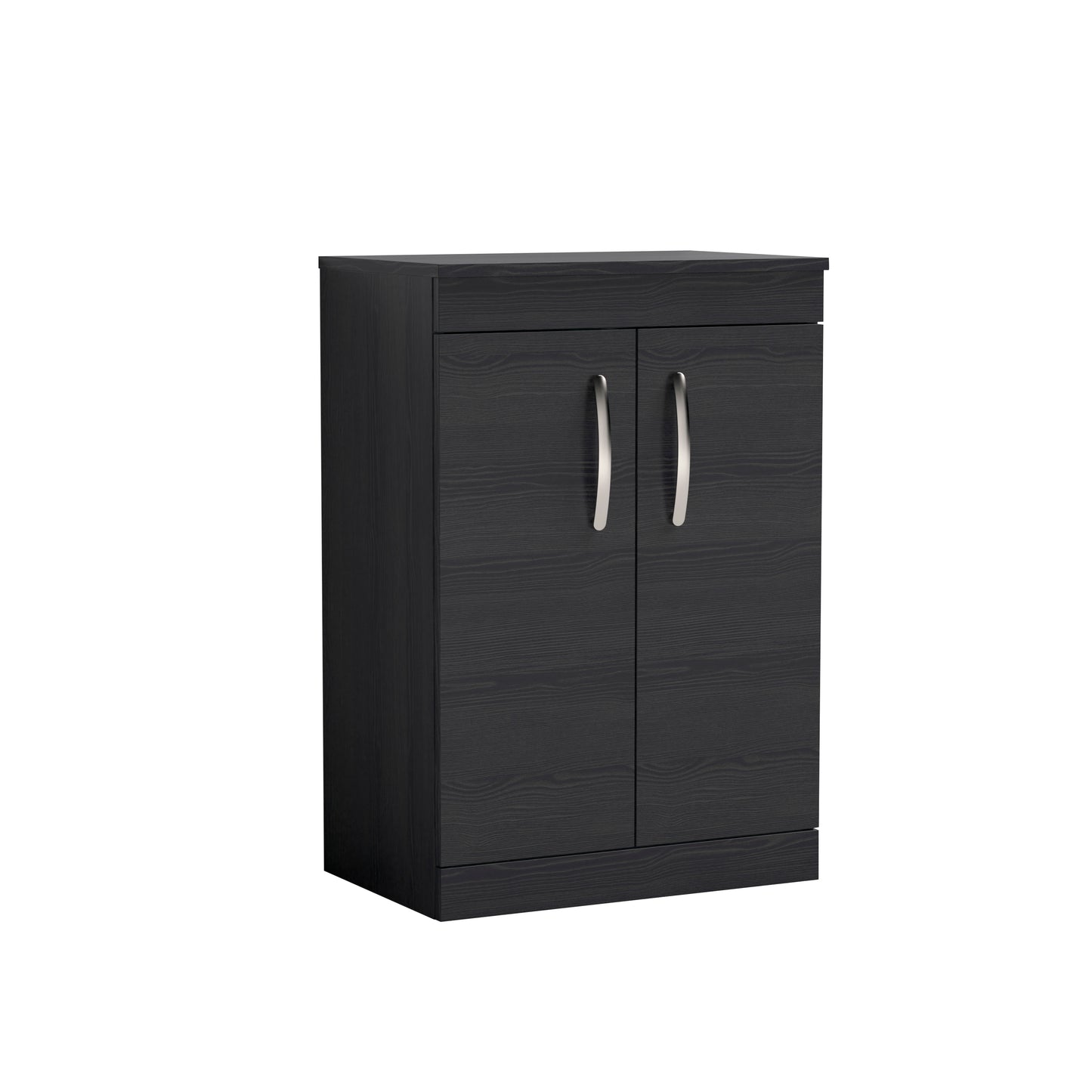 Nuie Athena 600mm Charcoal Black Floor Standing 2 Door Vanity Unit With Worktop With Handles