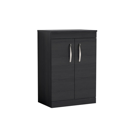 Nuie Athena 600mm Charcoal Black Floor Standing 2 Door Vanity Unit With Worktop With Handles