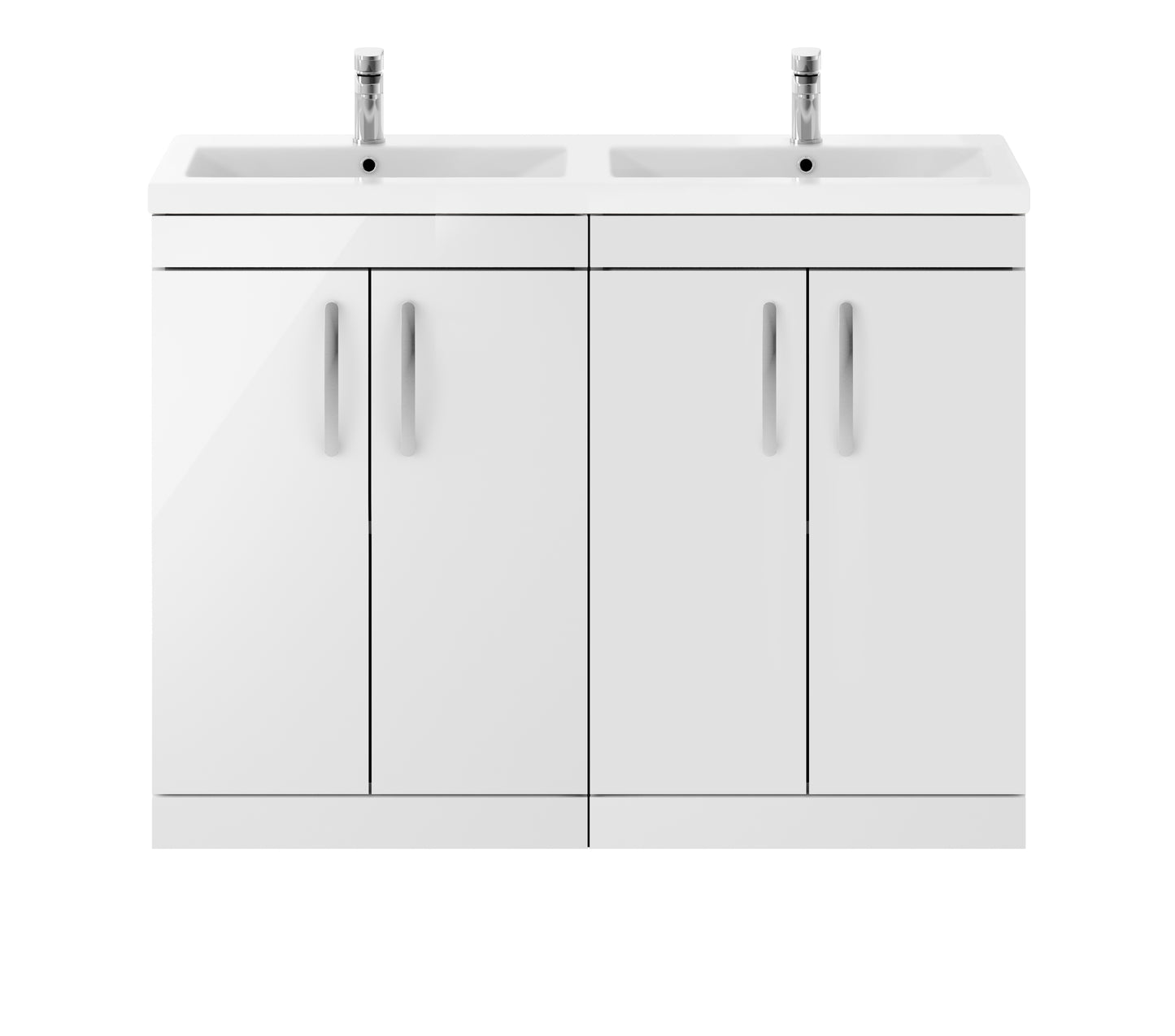 Nuie Athena 1200mm Floor Standing 4 Door Vanity Unit With Double Ceramic Basin